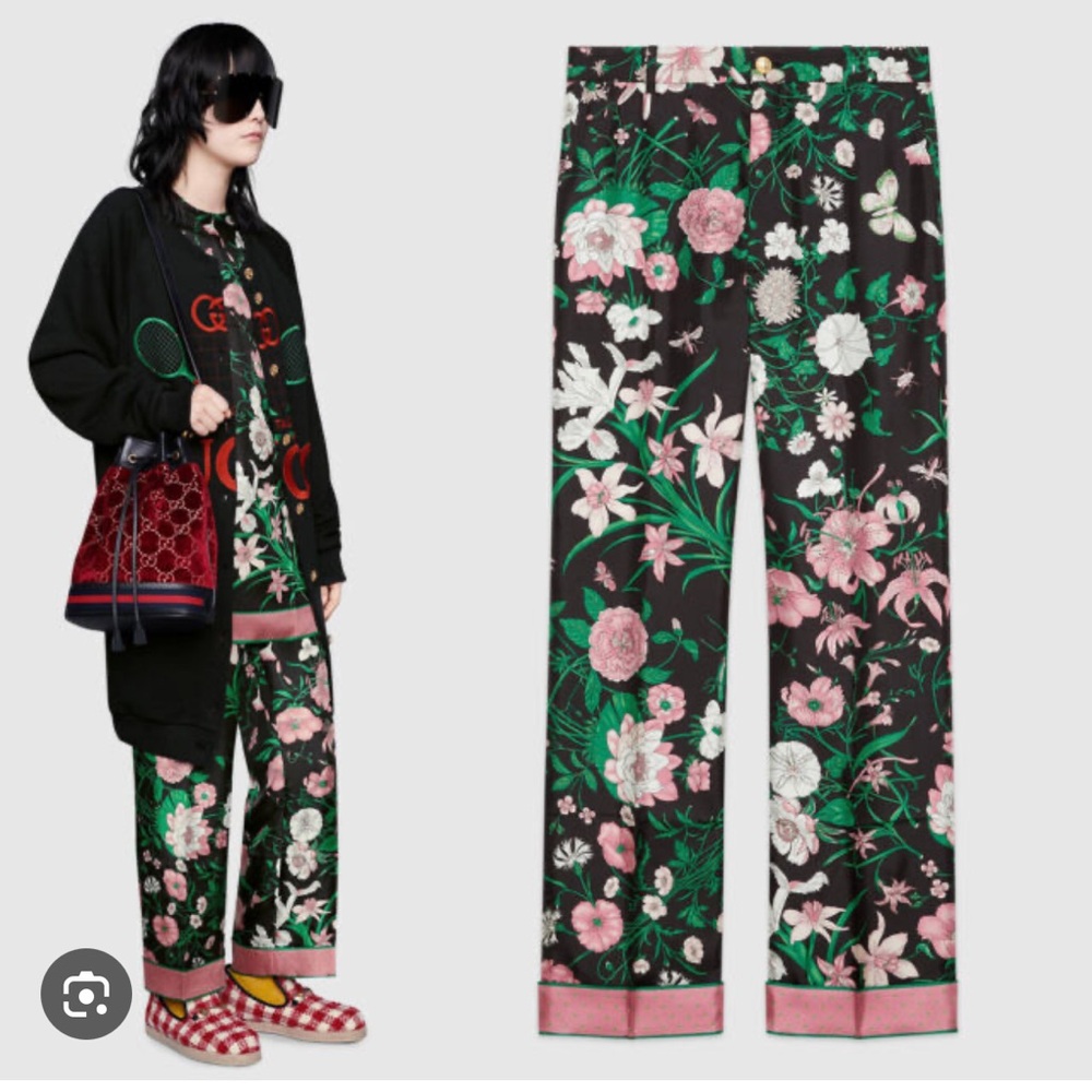 Gucci Silk Cuffed Pant Flora Stars Pattern NTW